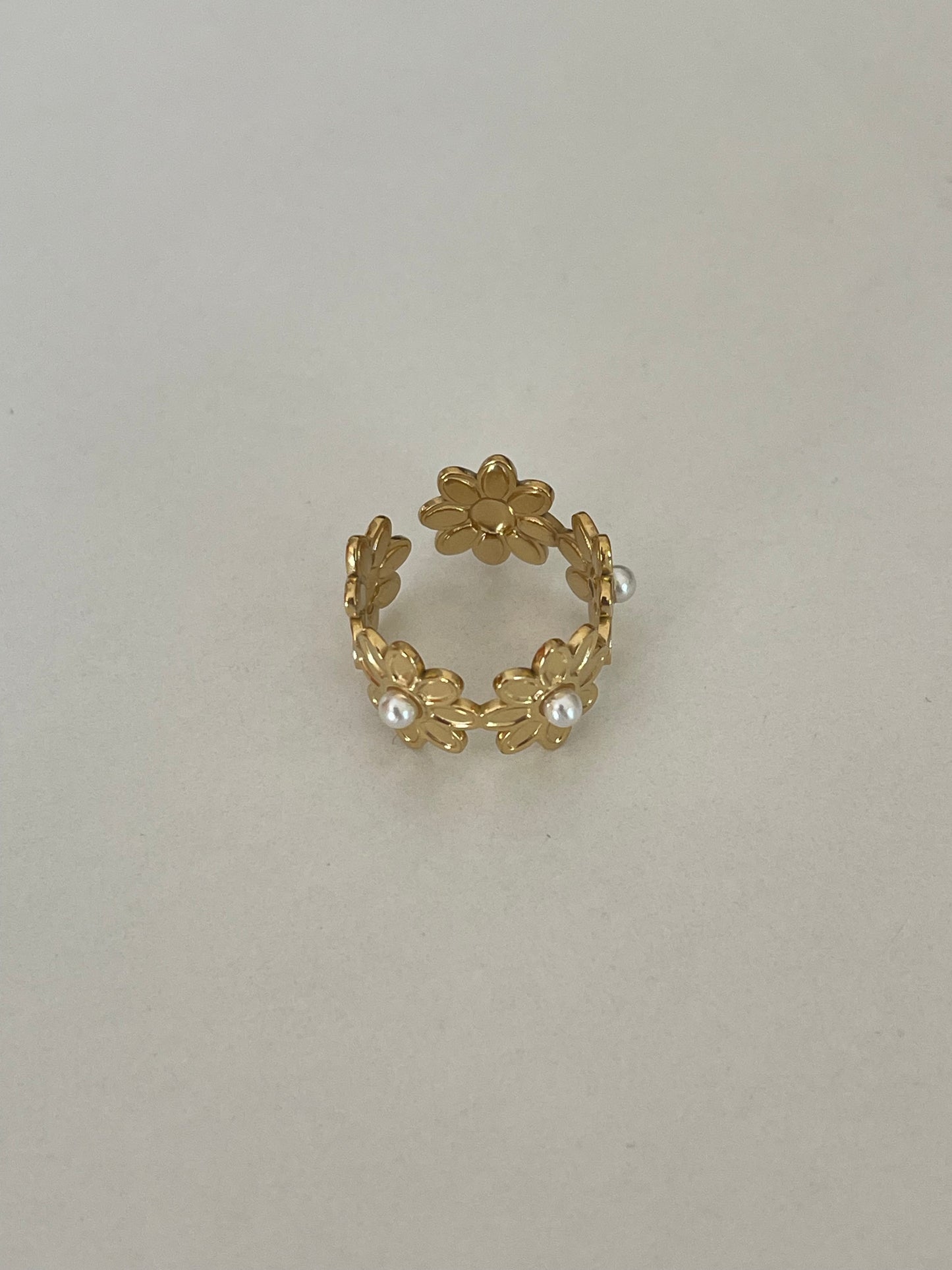 Dainty Flower Pearl Ring (Stainless Steel)