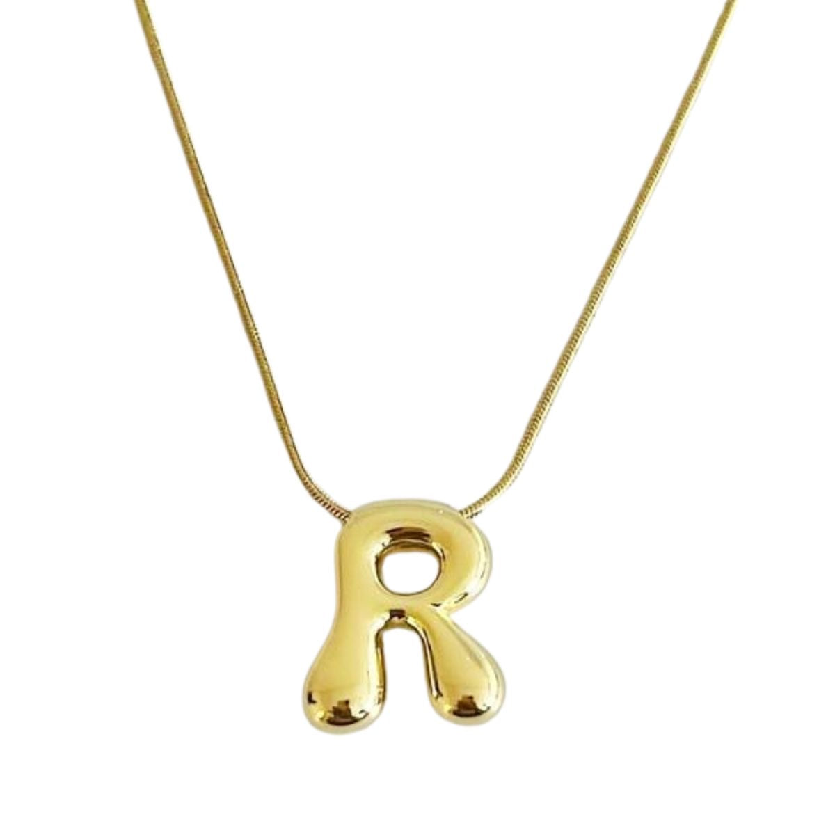 Curvy Bubble Initial Letter Necklace (Stainless Steel)