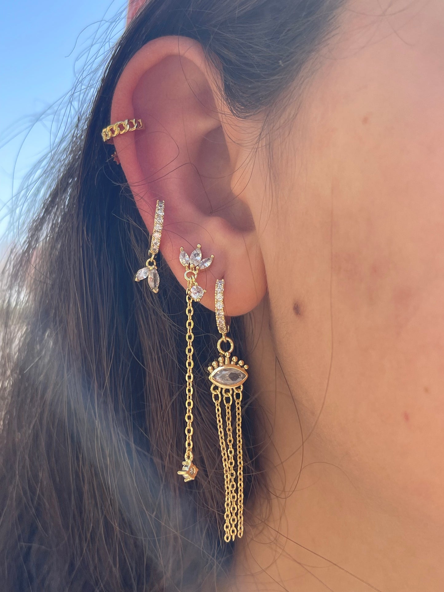 Crystal Evil Eye Gold Plated Single Earrings