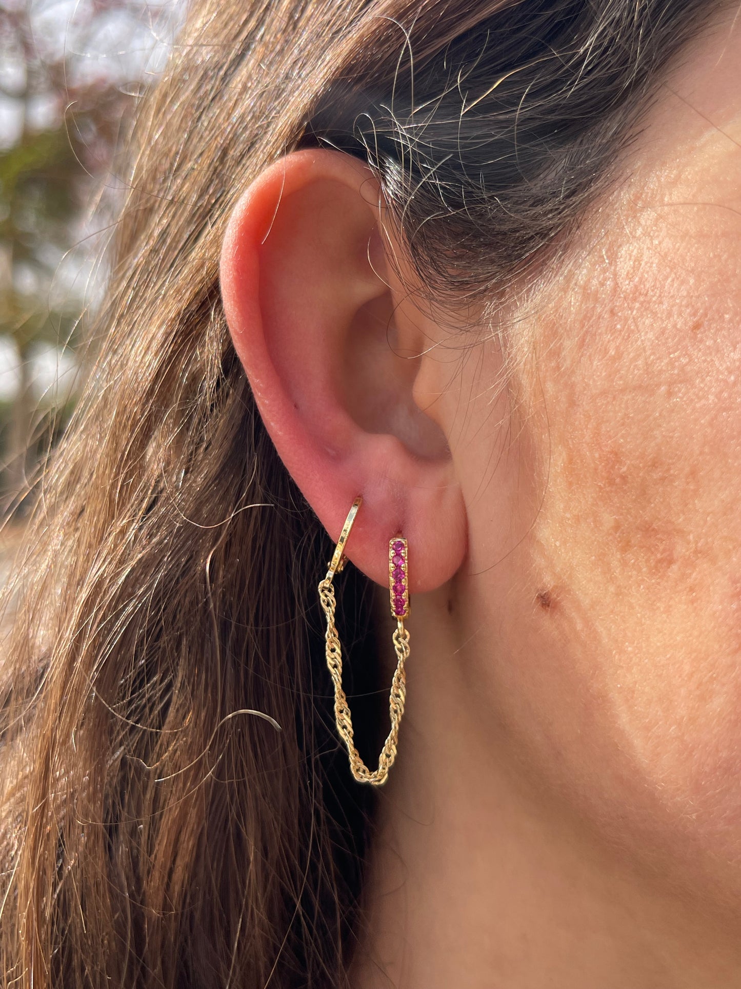 Burgundy Connected Earrings (Gold Plated)