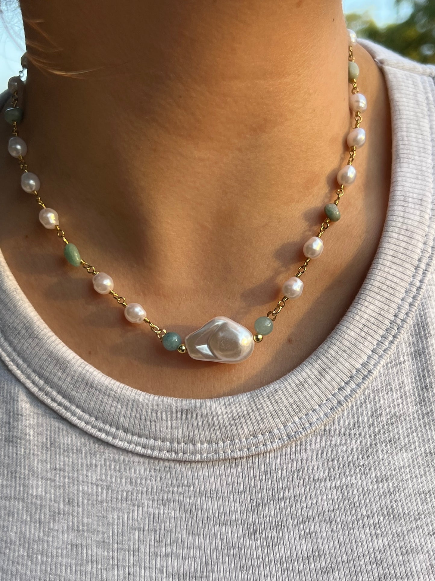 Summer Pearl Necklace- Gold Plated