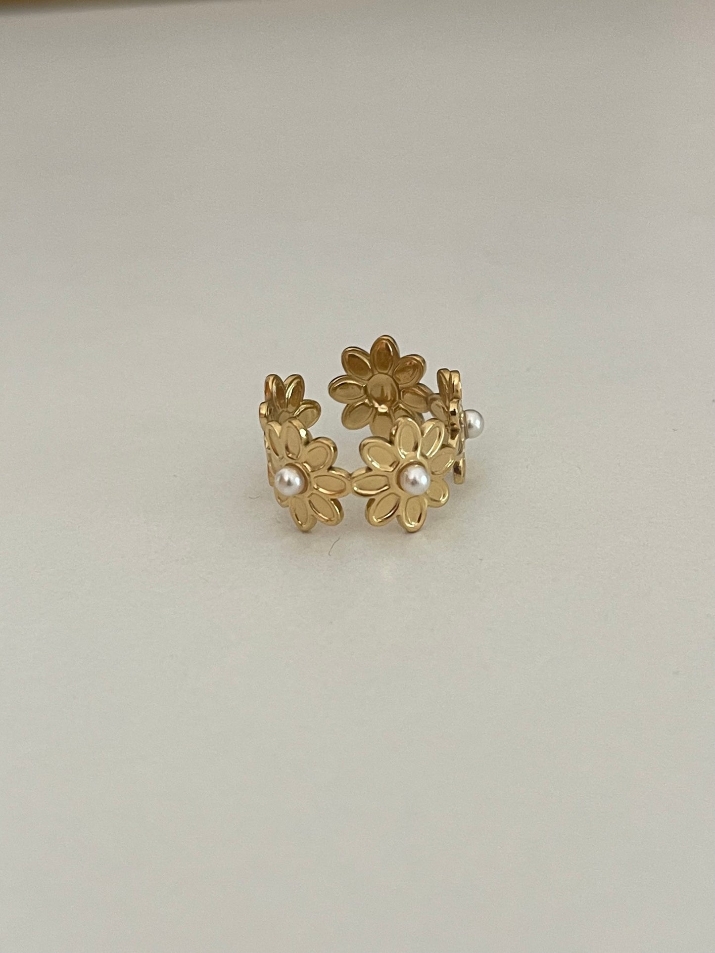 Dainty Flower Pearl Ring (Stainless Steel)