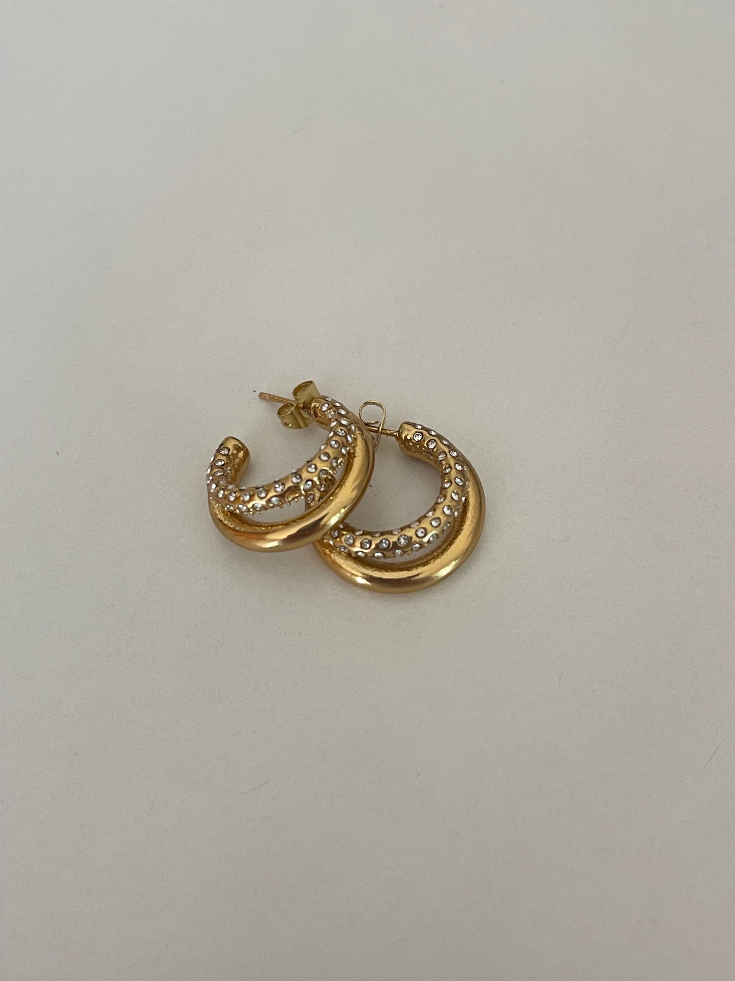 Double Crystal Hoop Earrings (Stainless Steel)
