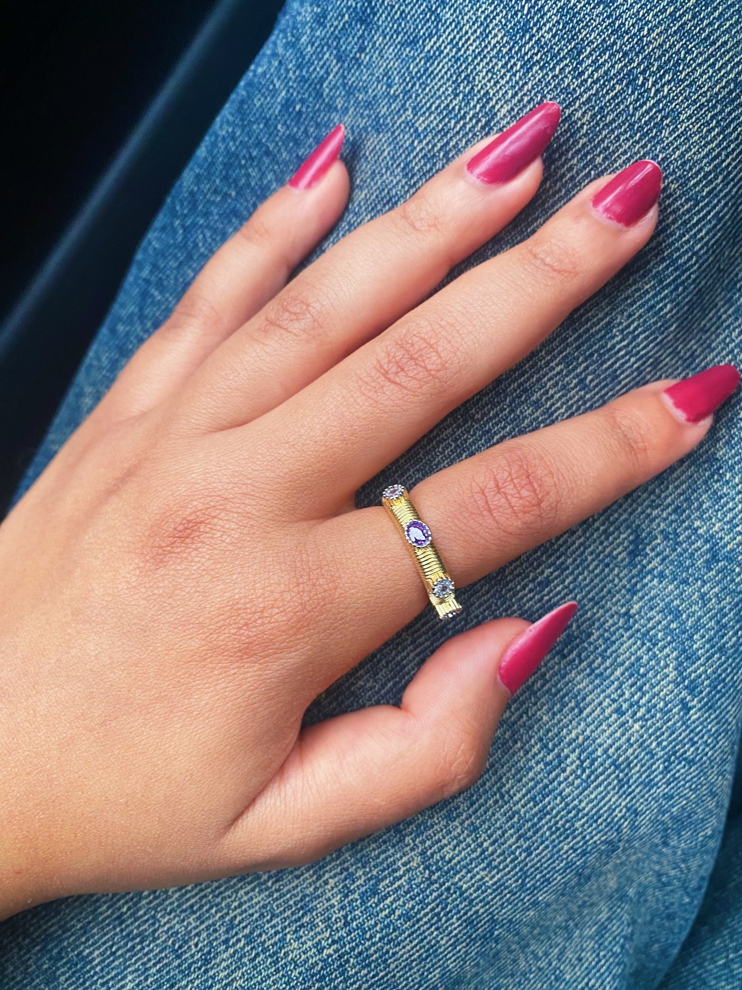 Dainty Purple Stones Ring (Gold Plated)