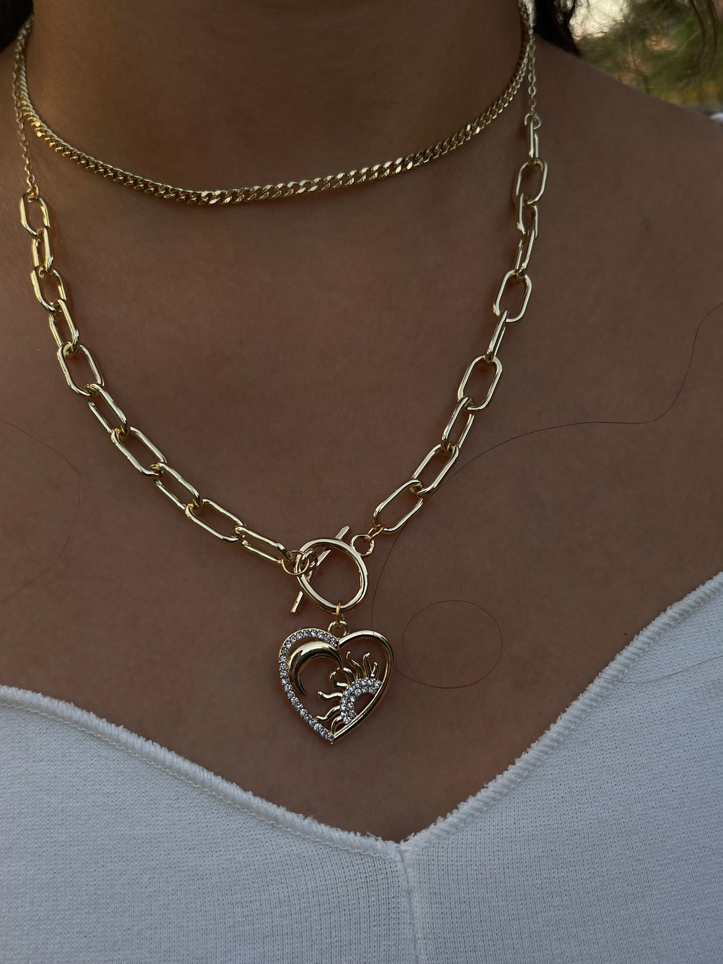 Heart Chain Layered Necklace (Stainless Steel)
