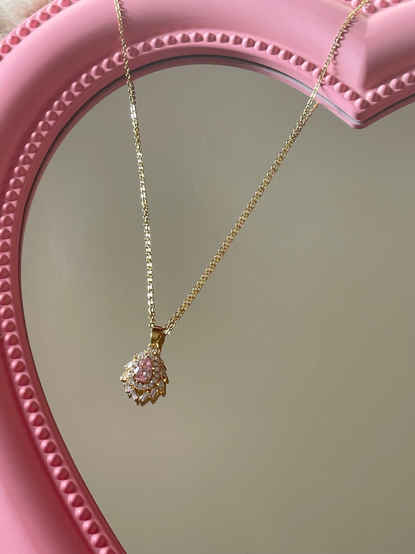 Dainty Pink Stone Necklace (Stainless Steel)