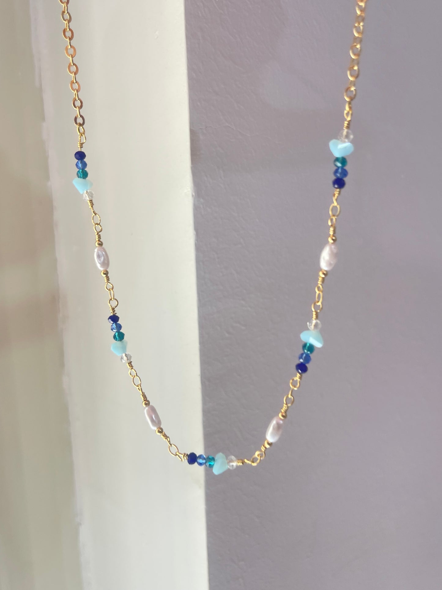 Blue Stone Necklace- Gold Plated