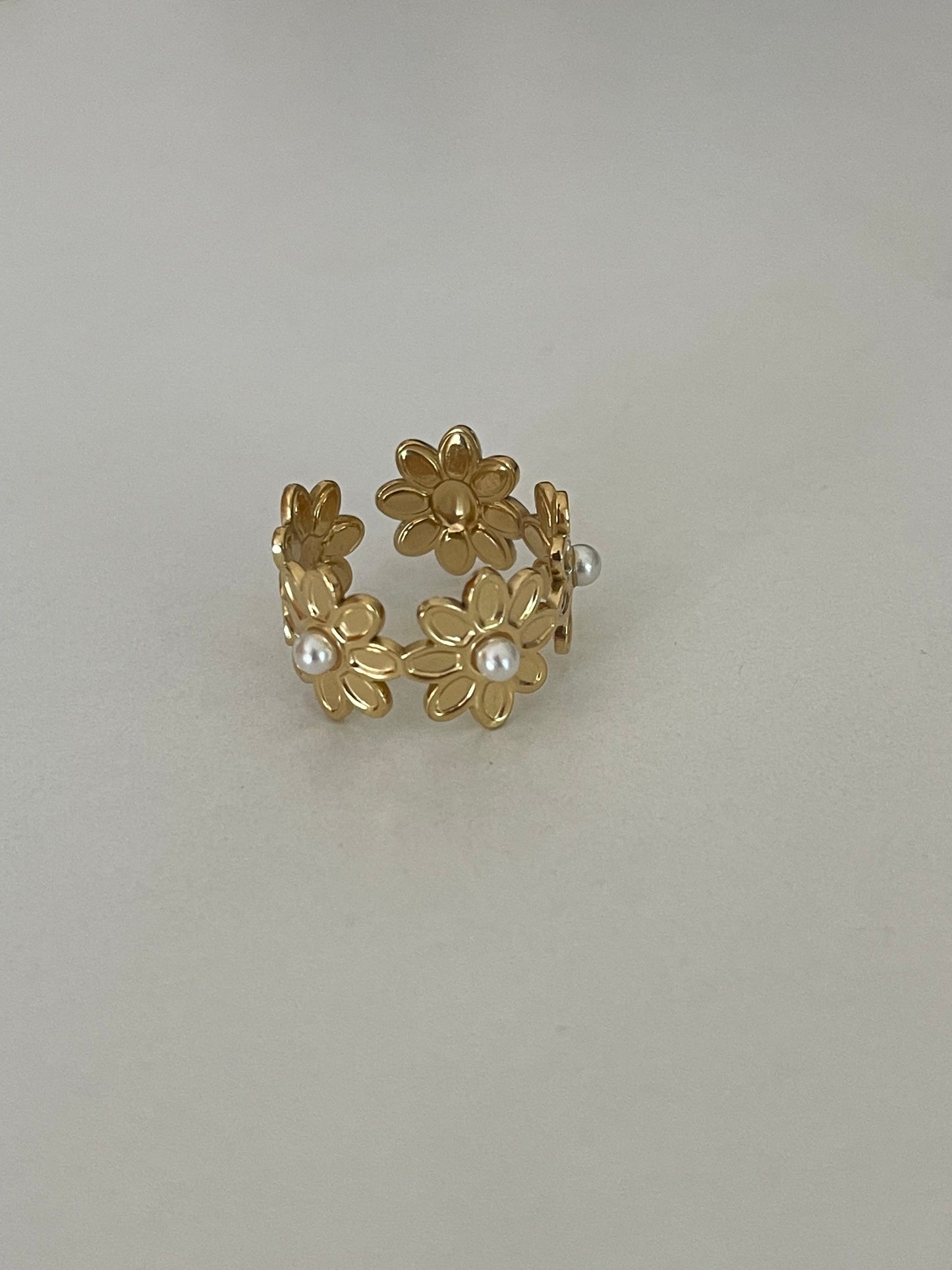 Dainty Flower Pearl Ring (Stainless Steel)