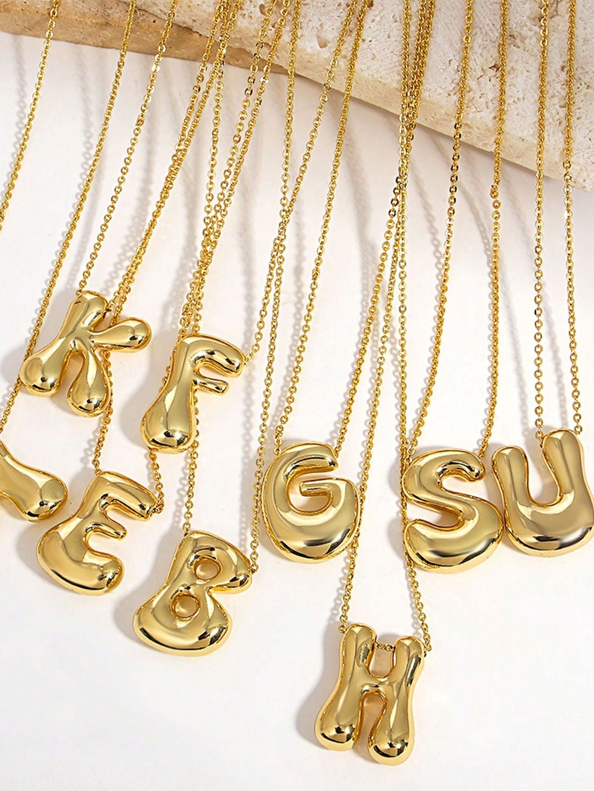 Curvy Bubble Initial Letter Necklace (Stainless Steel)