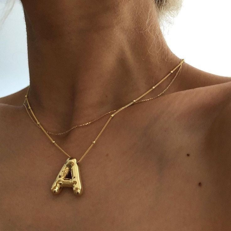 Bubble Initial Letter Necklace (Stainless Steel)