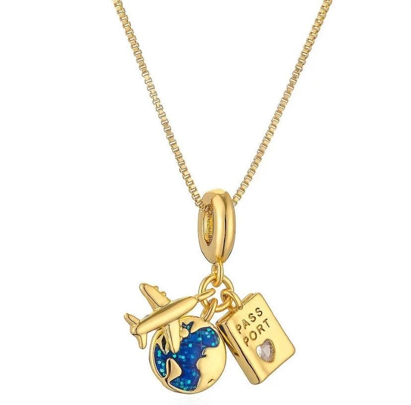 Travel Addict Charm Necklace- Stainless Steel