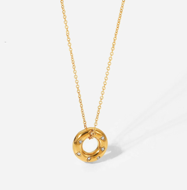 Gold Donut Necklace- Stainless Steel