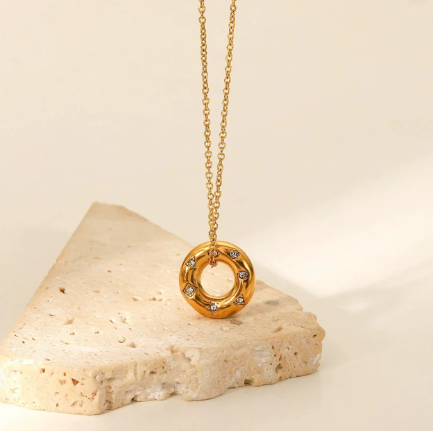 Gold Donut Necklace- Stainless Steel