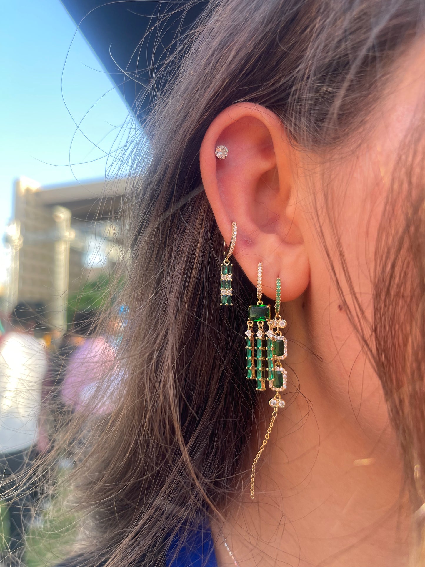 Emerald Dangle Single Earrings (Gold Plated)