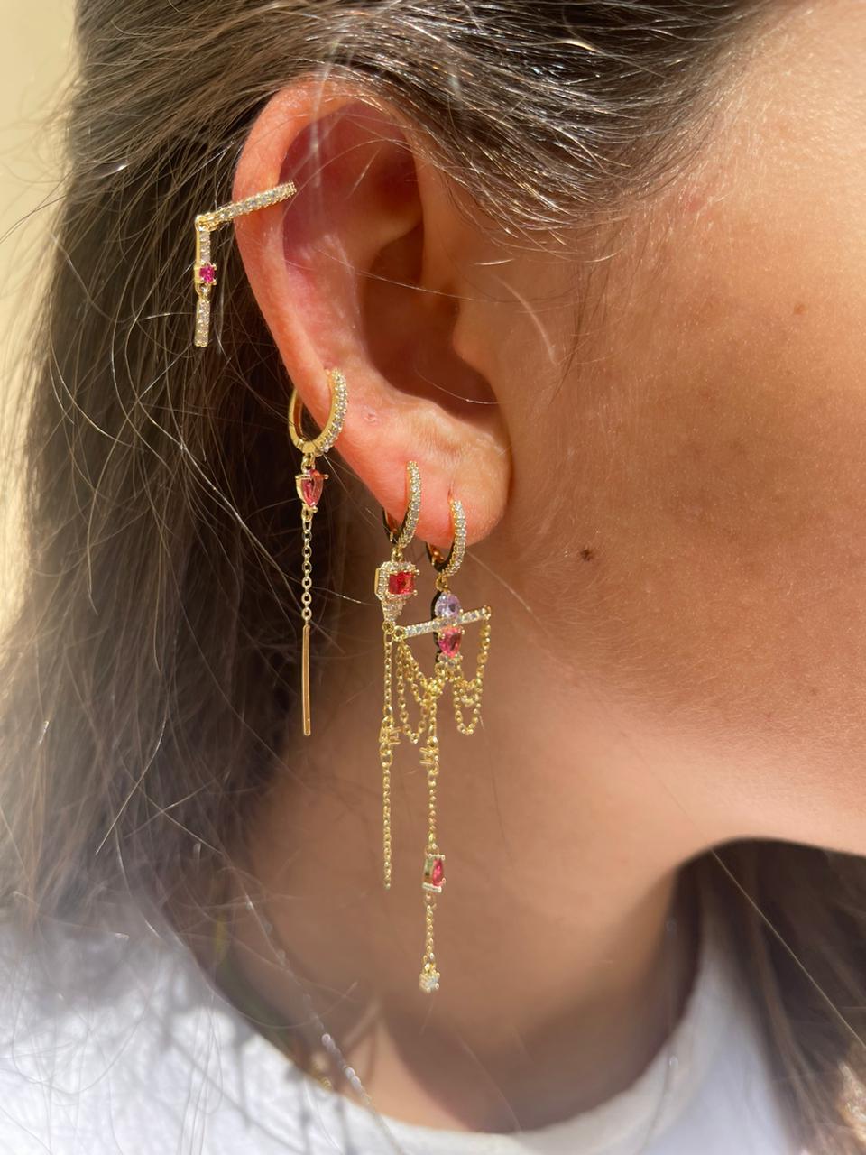 Burgundy Gold Plated Single Earrings