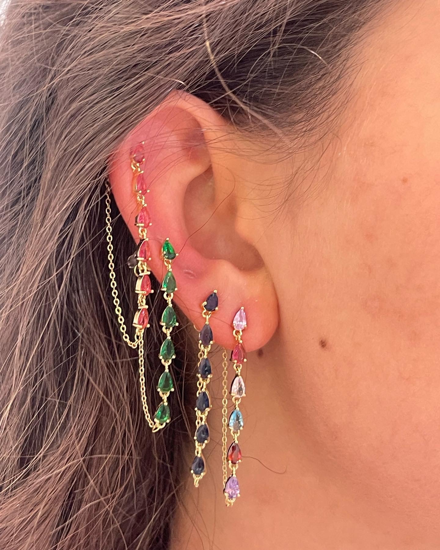 Crystal Colored Gold-Plated Single Earrings