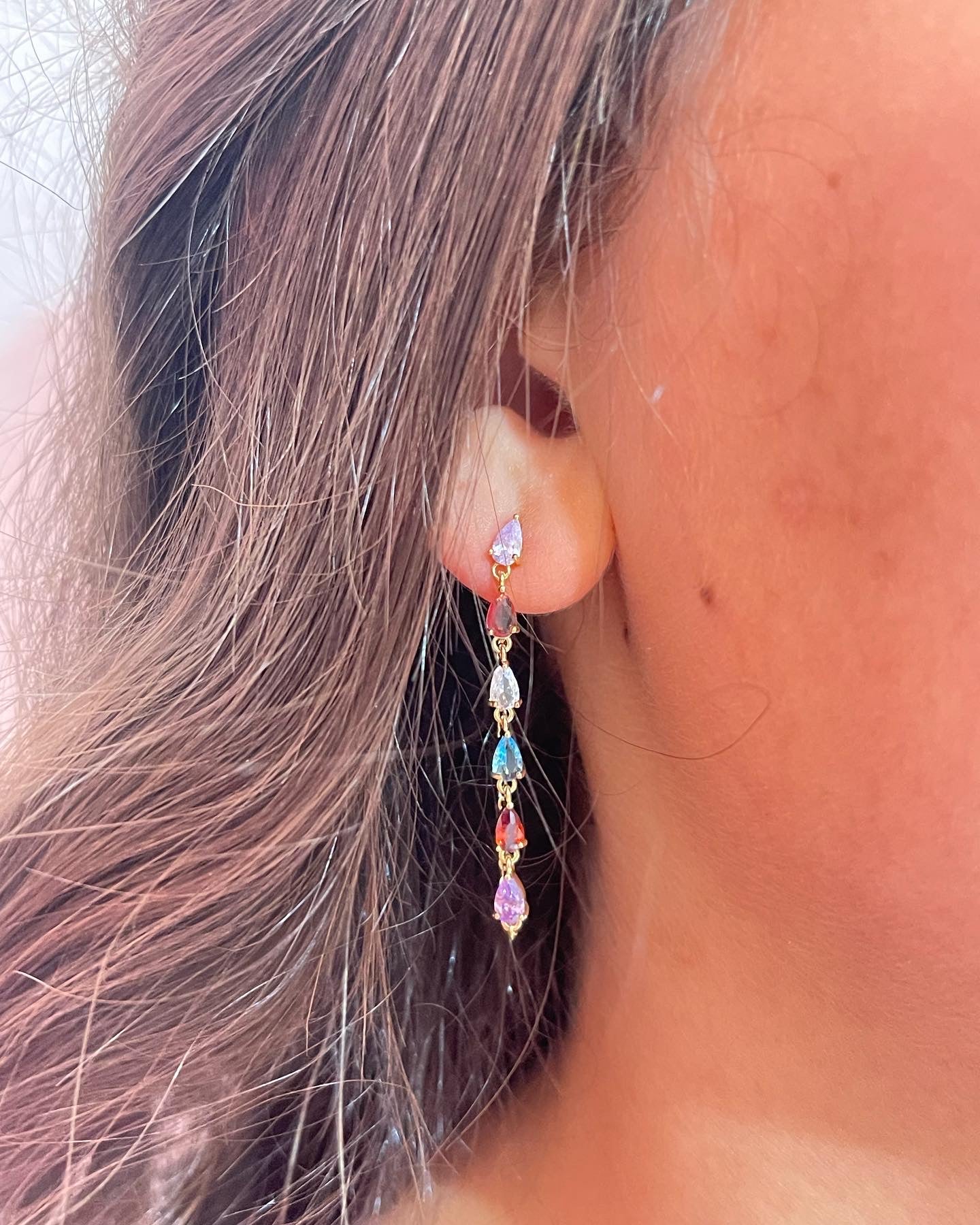 Crystal Colored Gold-Plated Single Earrings