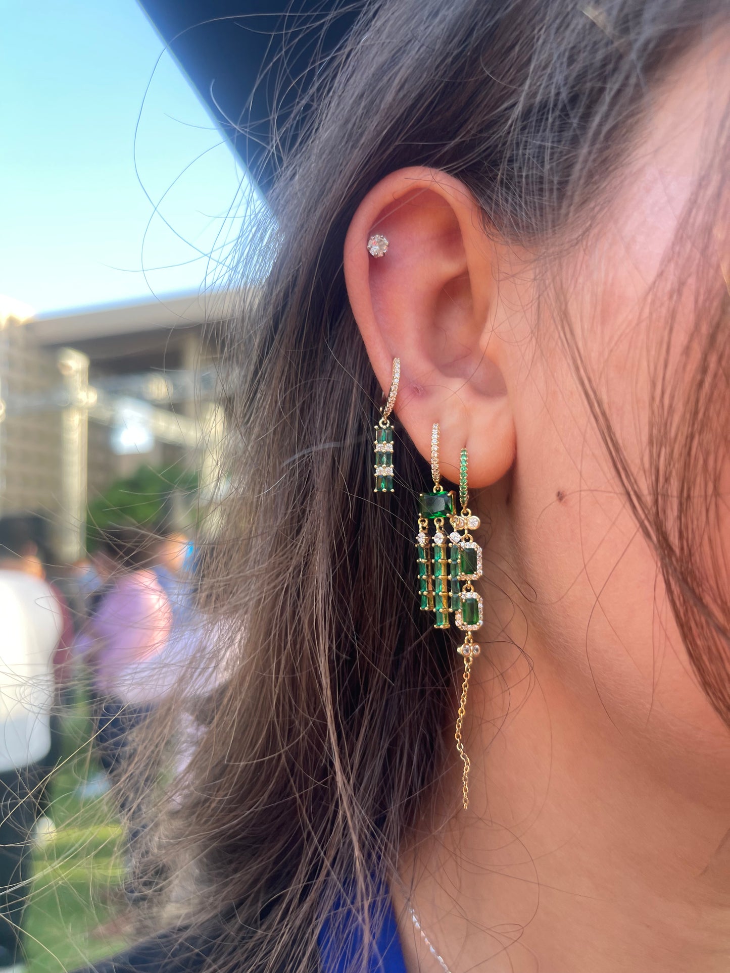 Emerald Dangle Single Earrings (Gold Plated)