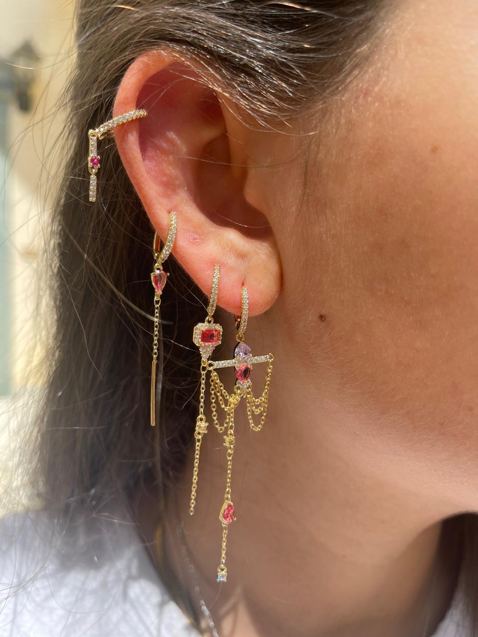 Burgundy Gold Plated Single Earrings