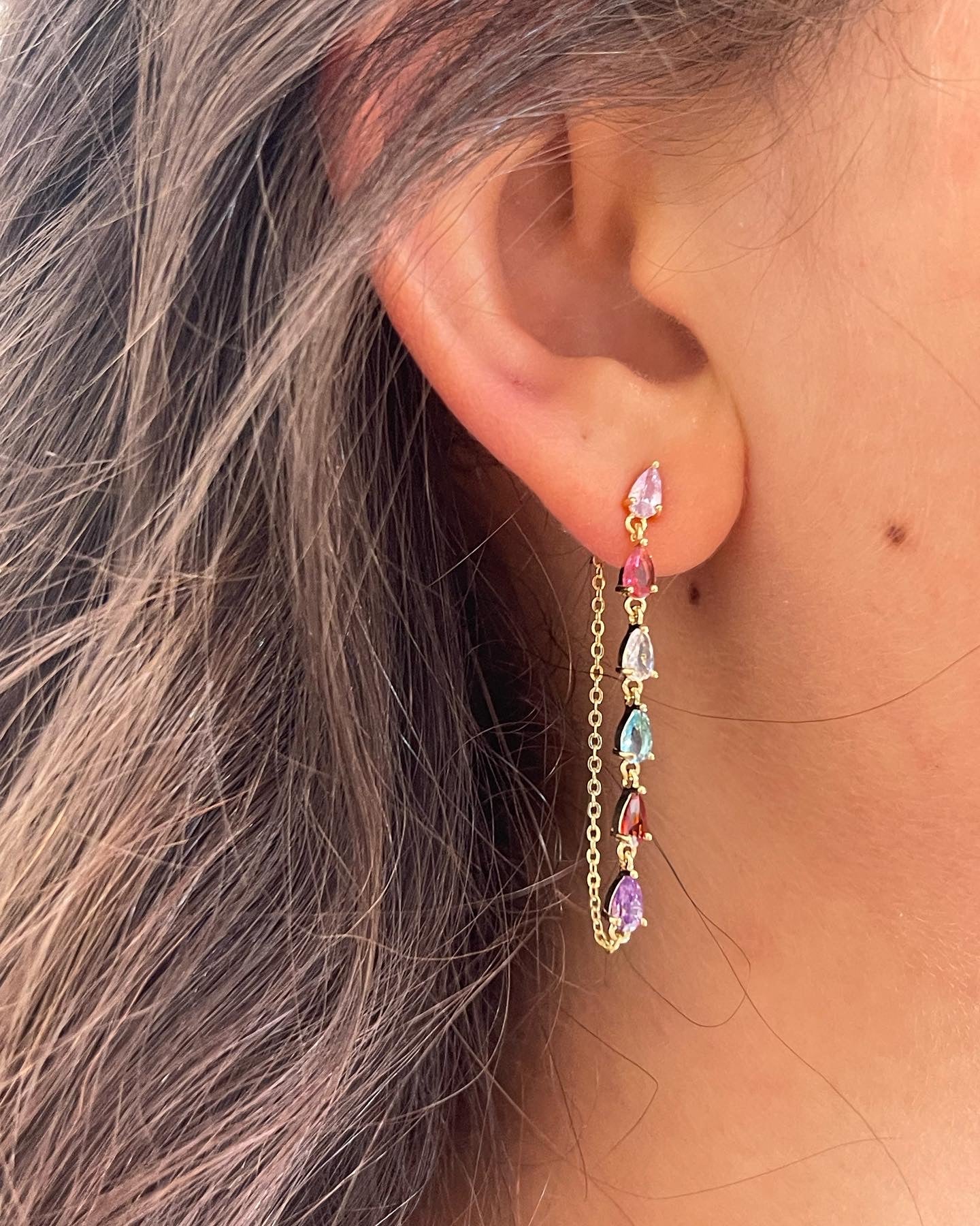 Crystal Colored Gold-Plated Single Earrings