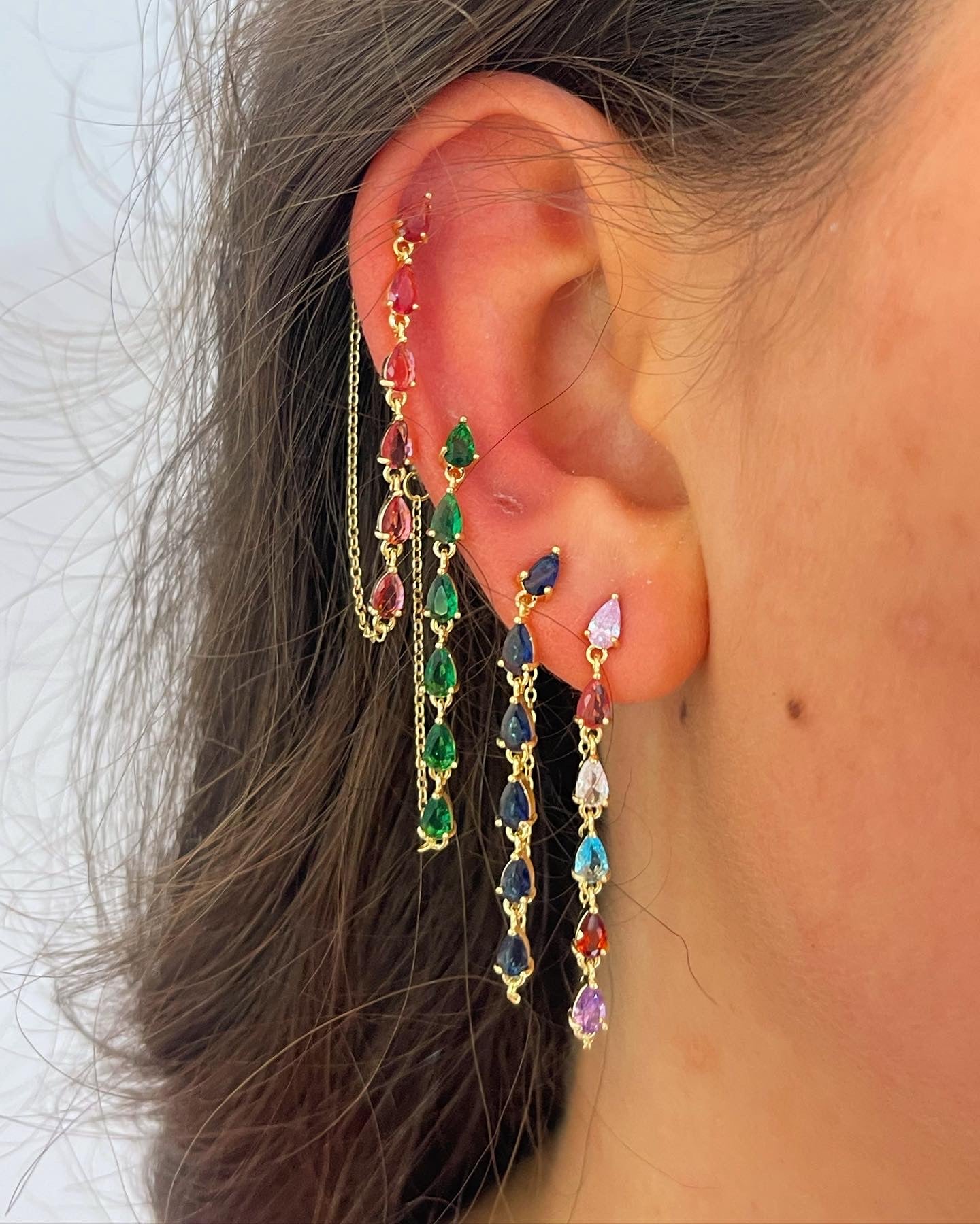 Crystal Colored Gold-Plated Single Earrings