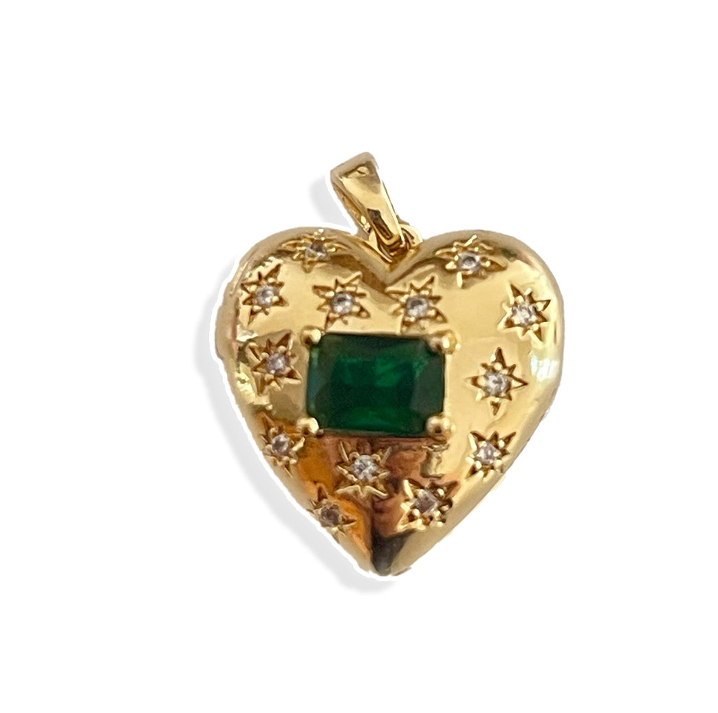 Emerald Heart Charm- Gold Plated