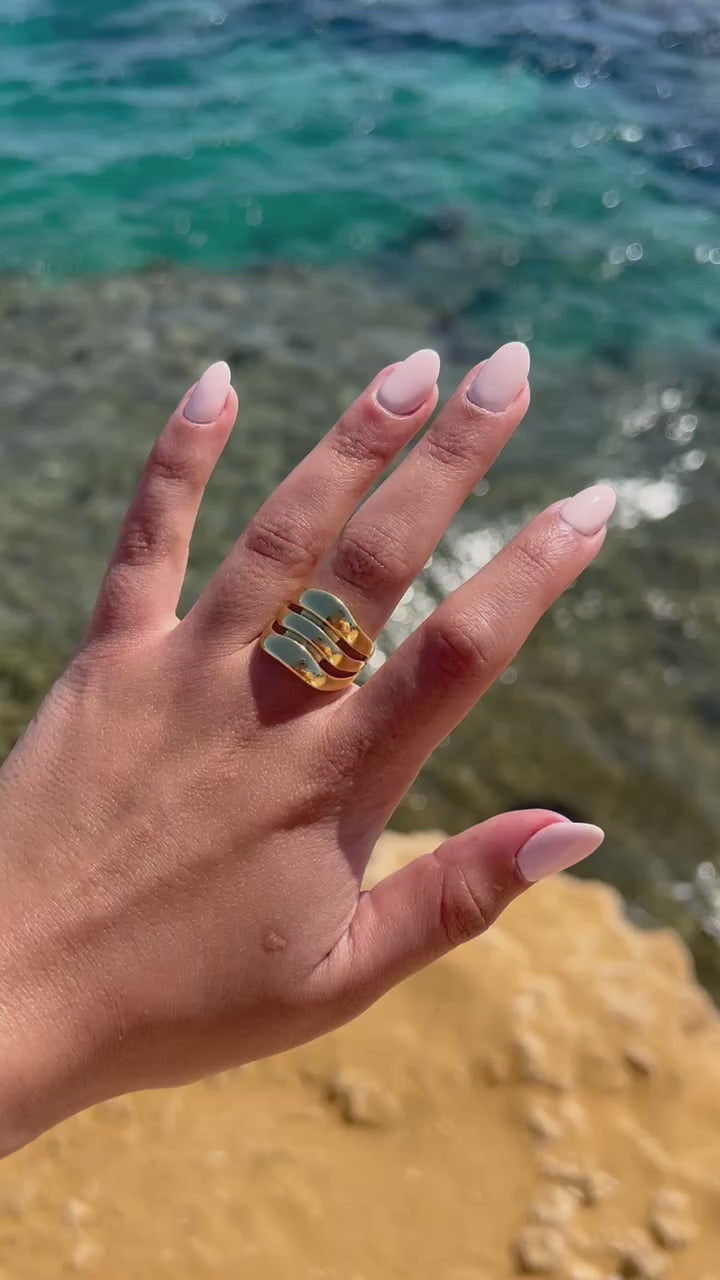 Load and play video in Gallery viewer, Triple Chunky Ring (Gold Plated)