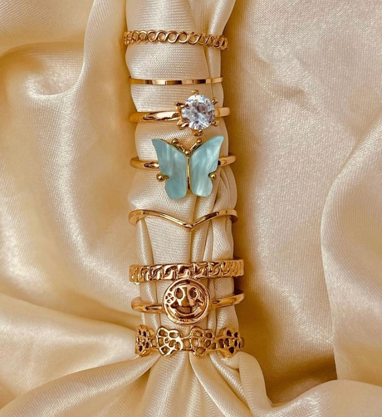 Blue Butterfly Ring Set