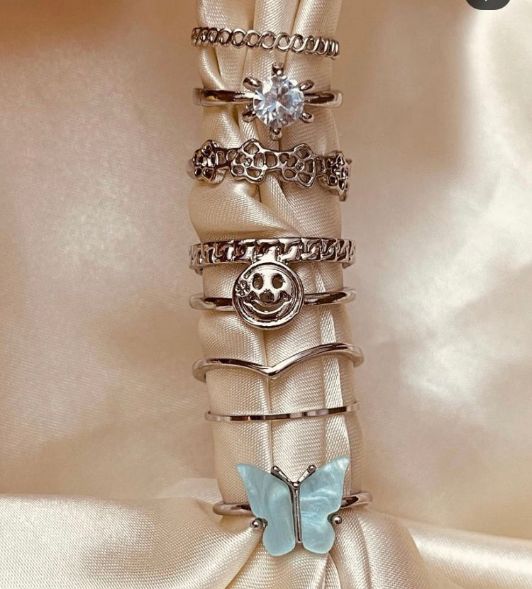Blue Butterfly Ring Set