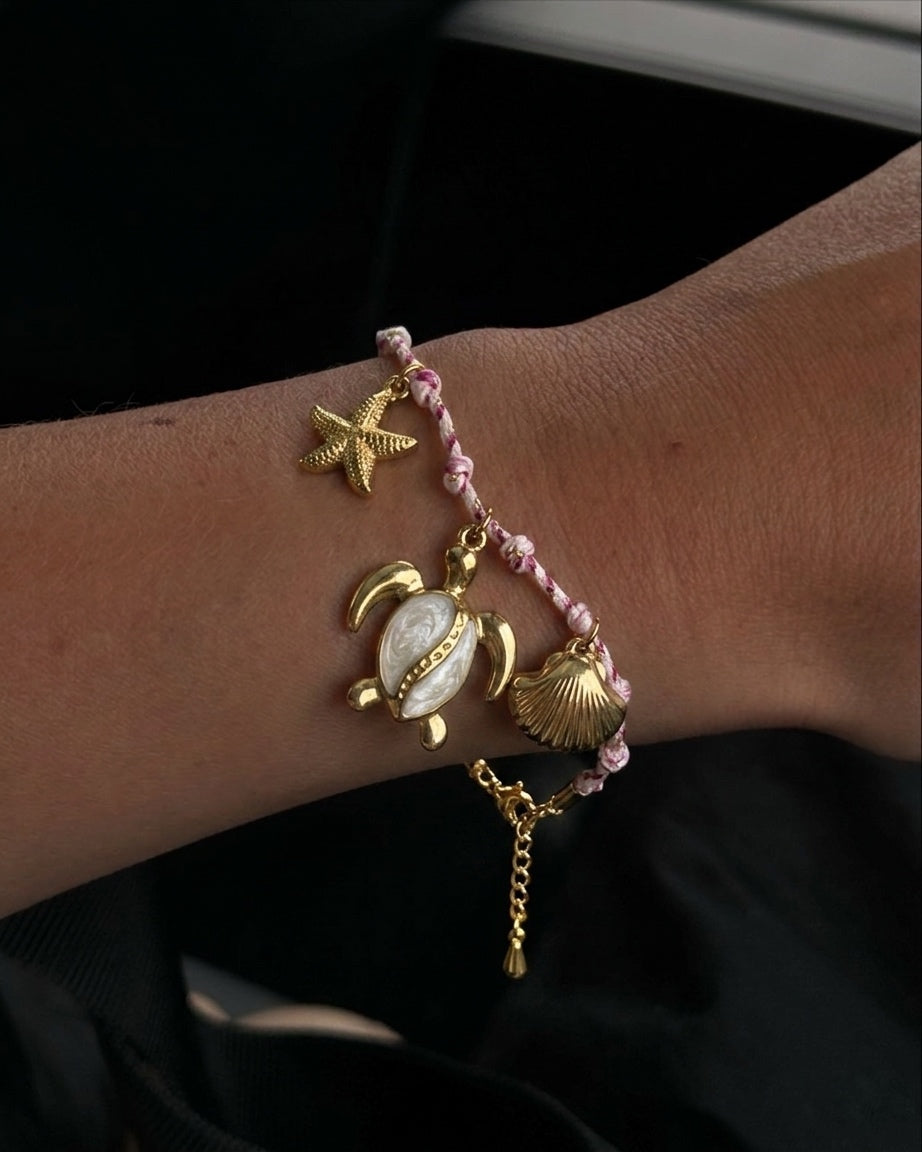 Pink Fabric Charms Bracelet (Stainless Steel)