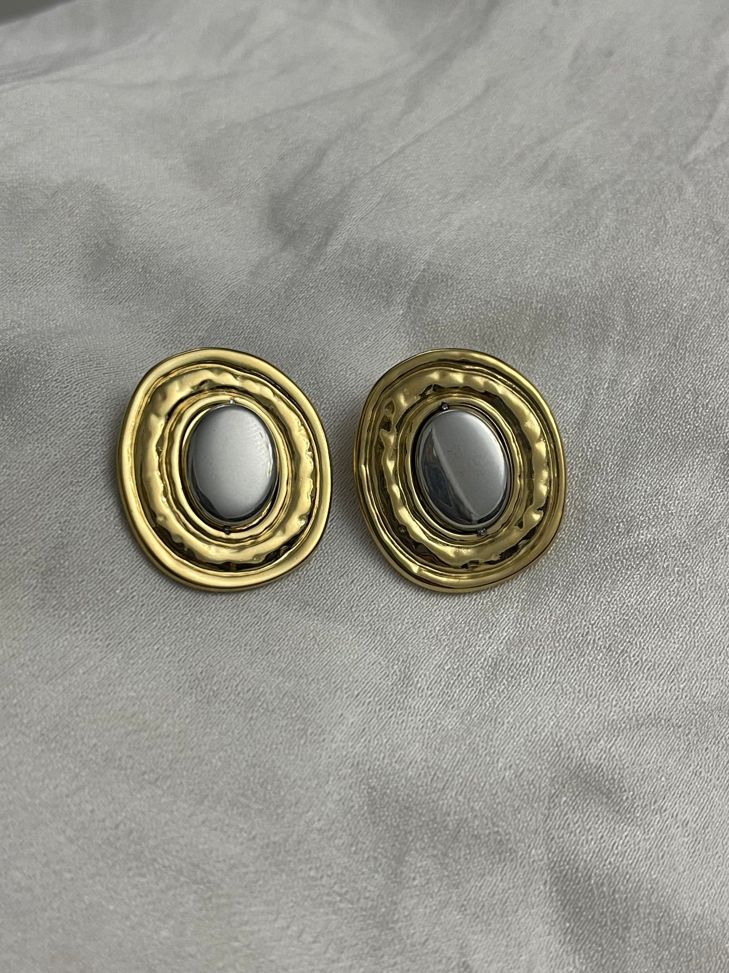 statement oval mixed earrings - stainless steel