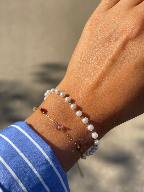 Pearl Stone Bracelet Stack (Stainless Steel)