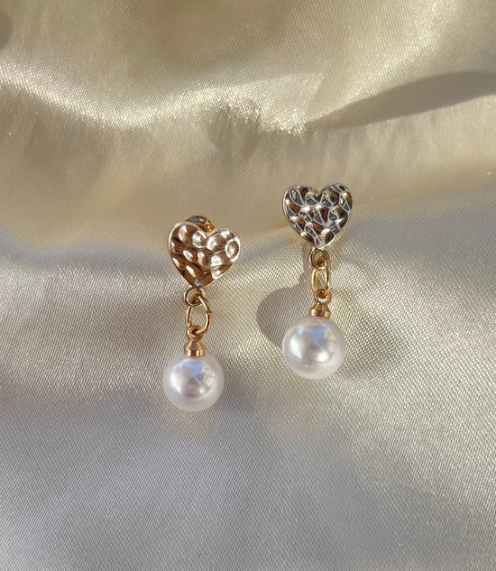 Heart Pearl Dangle Earrings