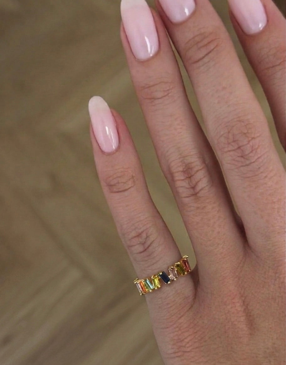 rainbow stones pinky ring (gold plated)