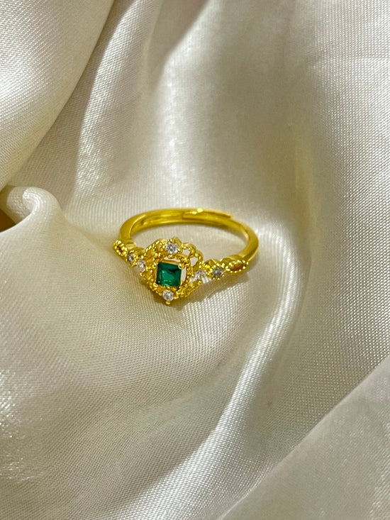 Floral Emerald Gold Plated Ring