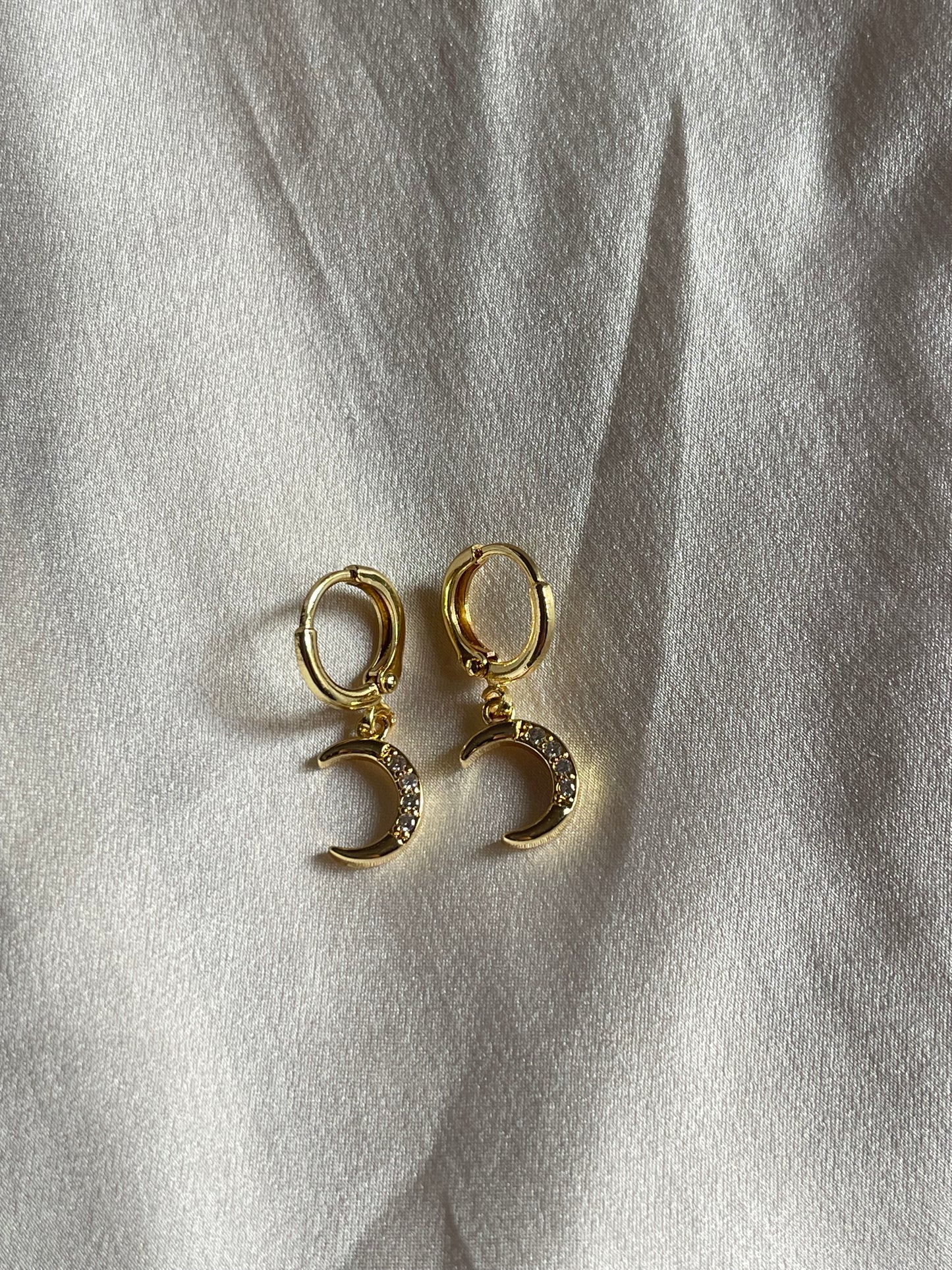 Moon Dangle Hoops (Gold Plated)