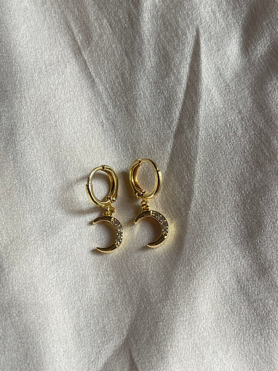 Moon Dangle Hoops (Gold Plated)