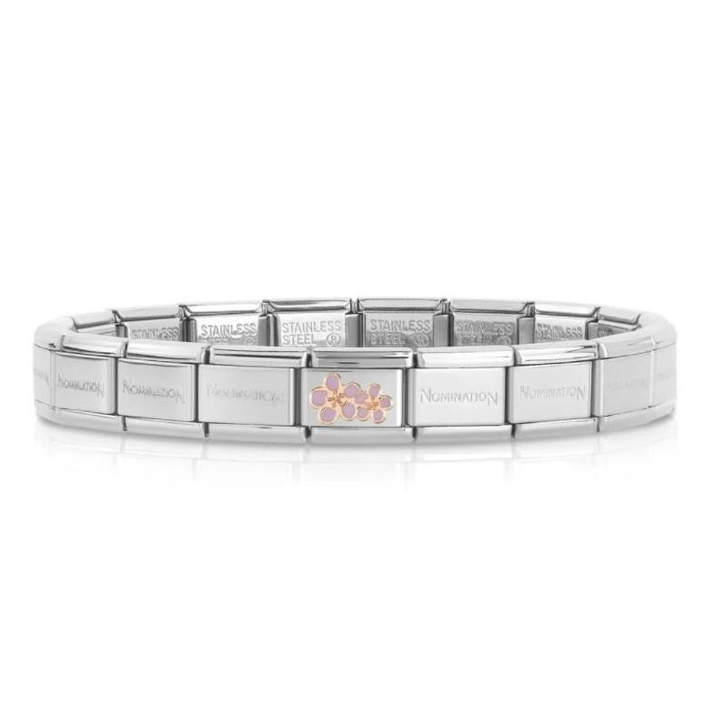 Pink  Flower - Silver Italian Charm