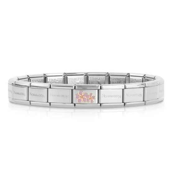 Pink  Flower - Silver Italian Charm