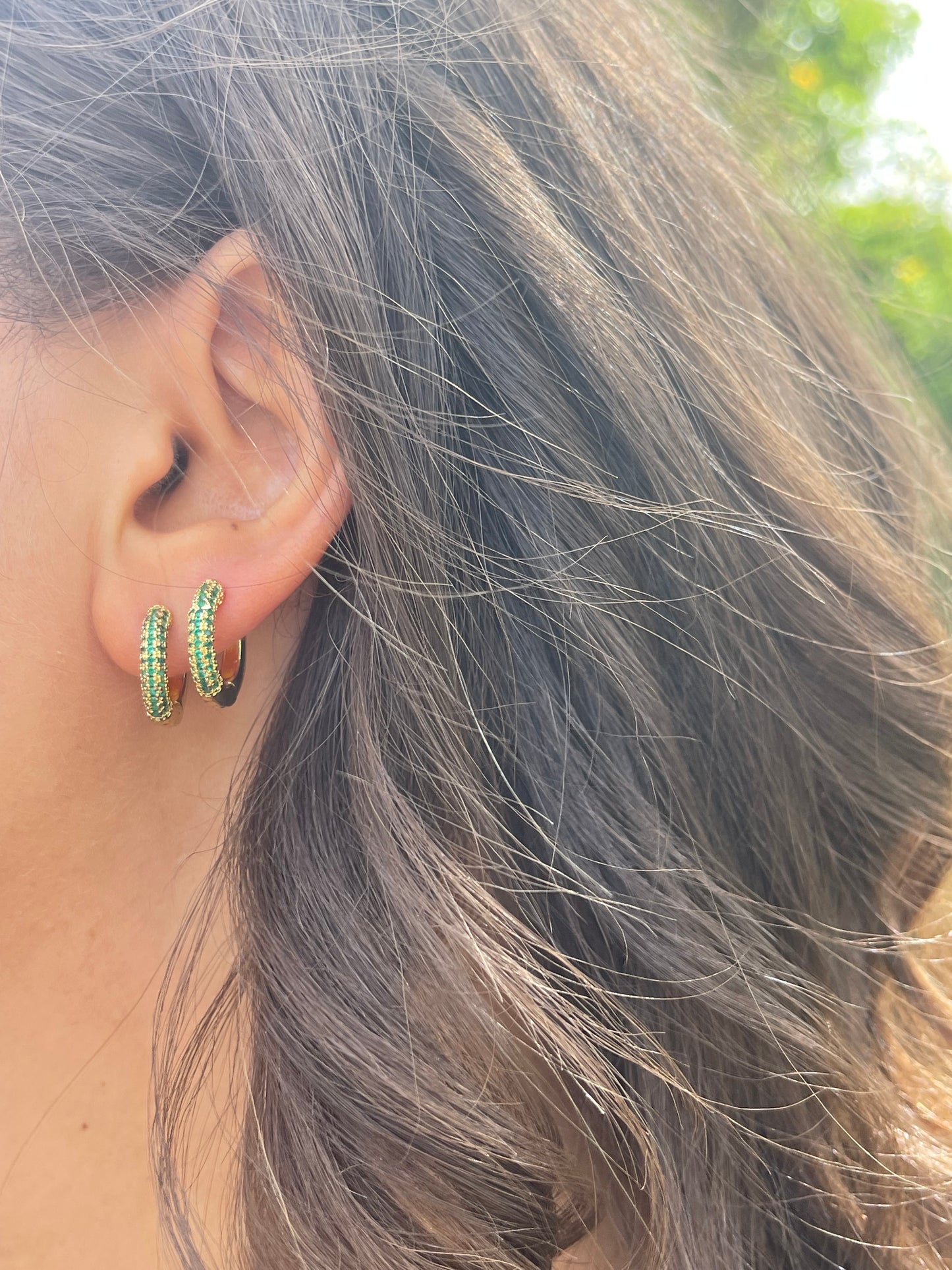 Emerald Green Hoops (Gold Plated)