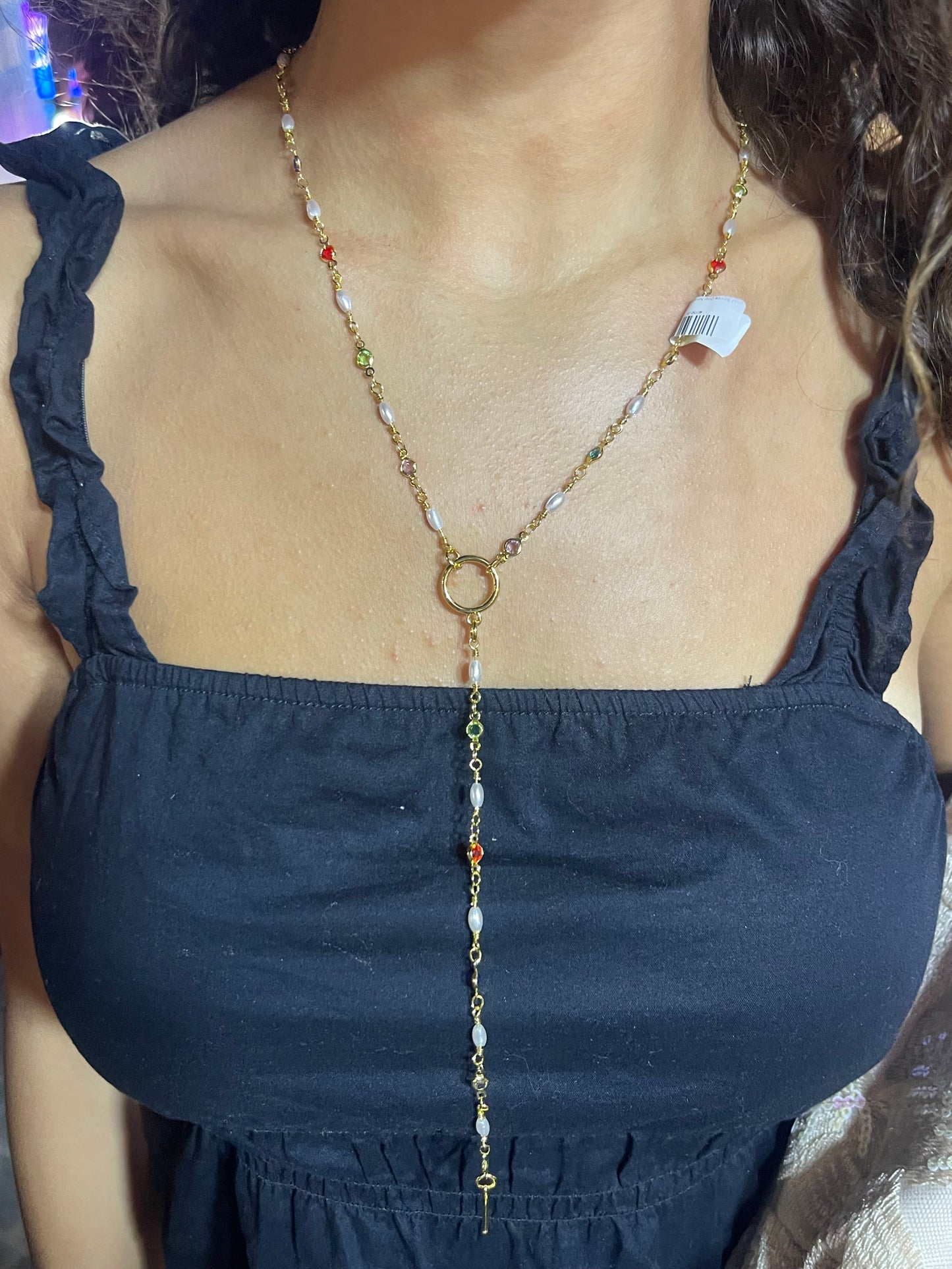 Pearl Stones Drop Necklace (Gold Plated)