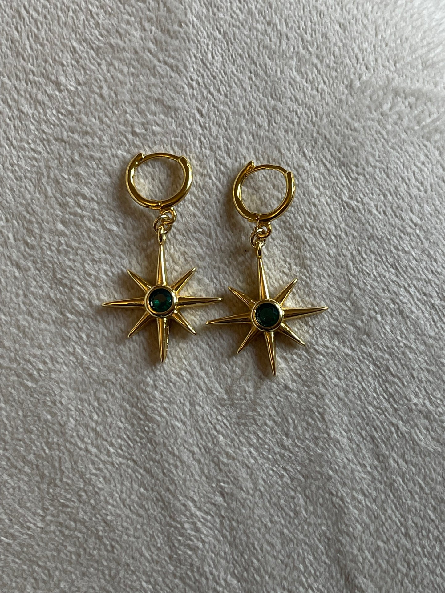 Emerald Star Dangle Hoops (Gold Plated)