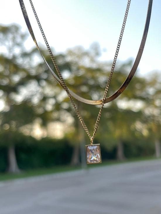 Crystal Layered Necklace-Stainless Steel