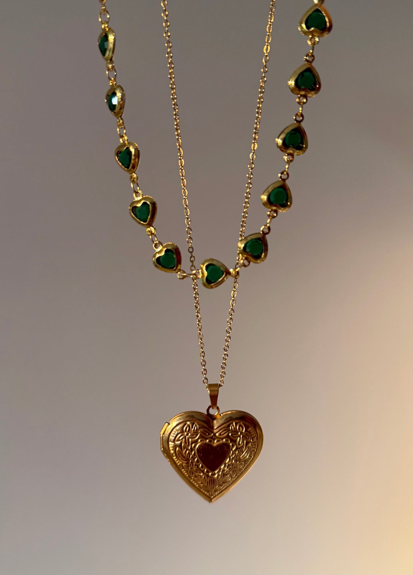 Emerald Heart Necklace- Gold Plated