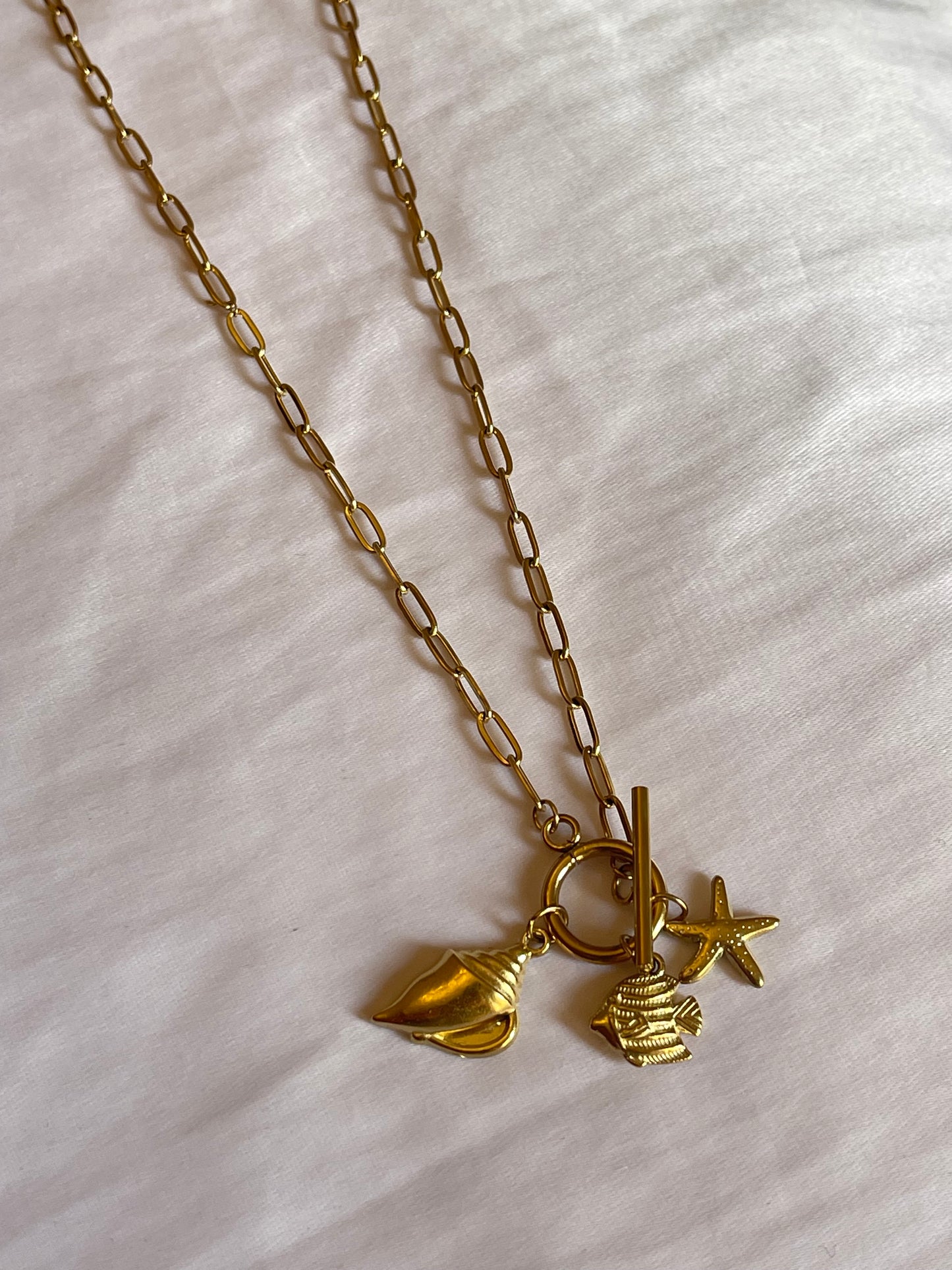 Seashell Starfish Charm Necklace (Stainless Steel)