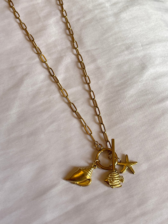 Seashell Starfish Charm Necklace (Stainless Steel)