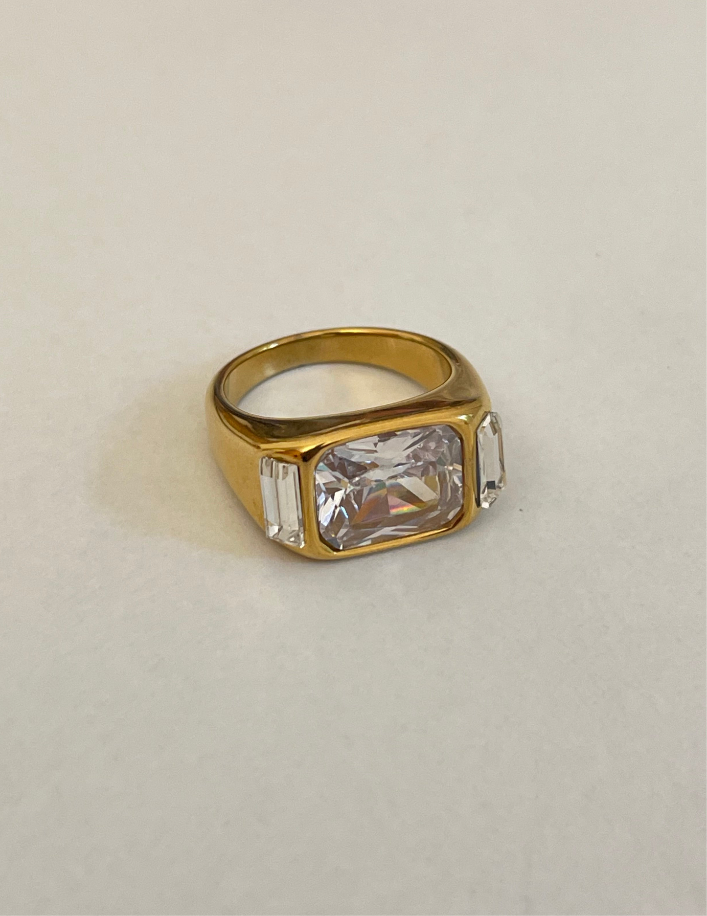 Chunky Crystal Ring- Stainless Steel