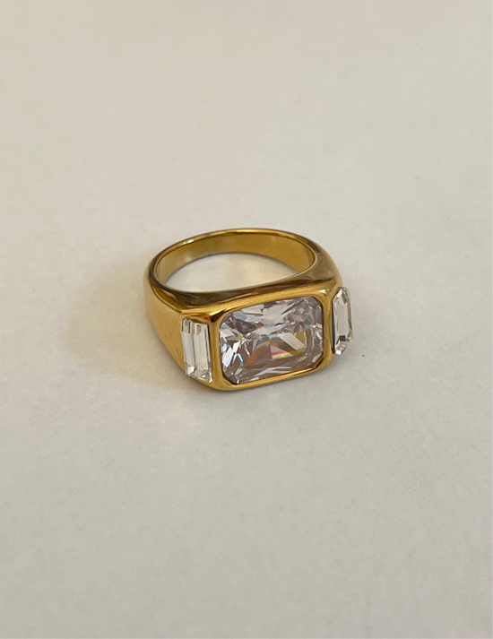 Chunky Crystal Ring- Stainless Steel