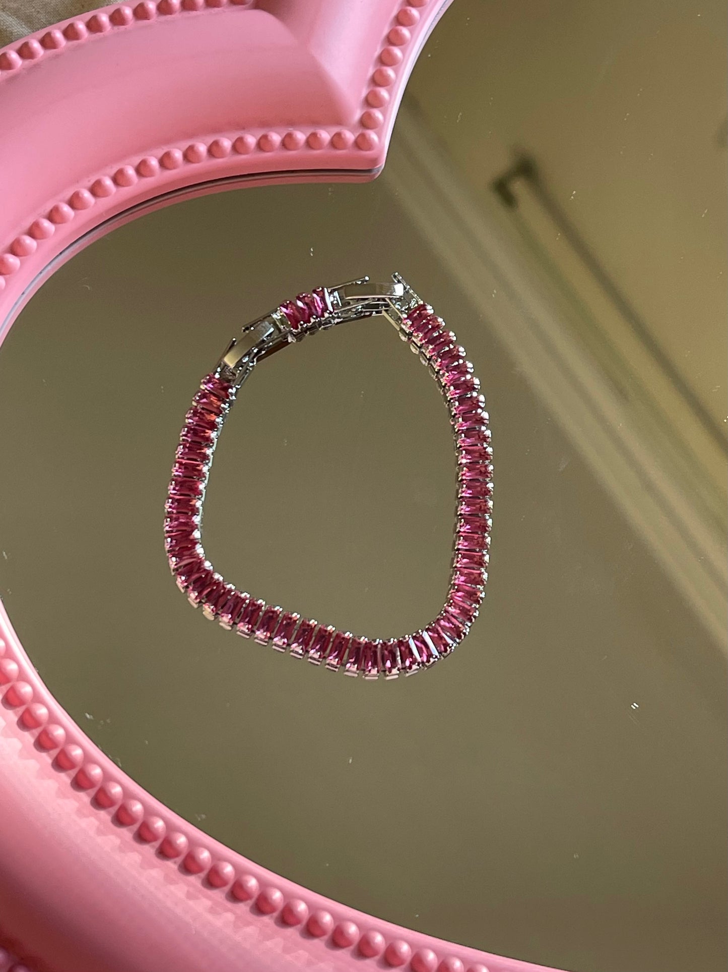 Pink Crystal Tennis Bracelet (Gold Plated)