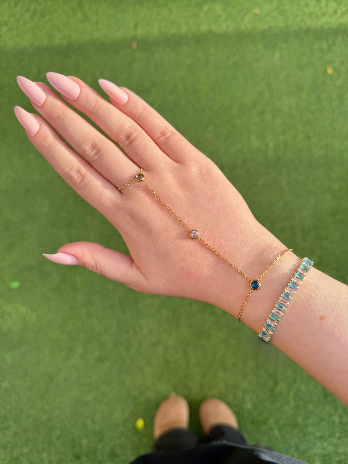 Blue Stone Crystal Bracelet- Gold Plated